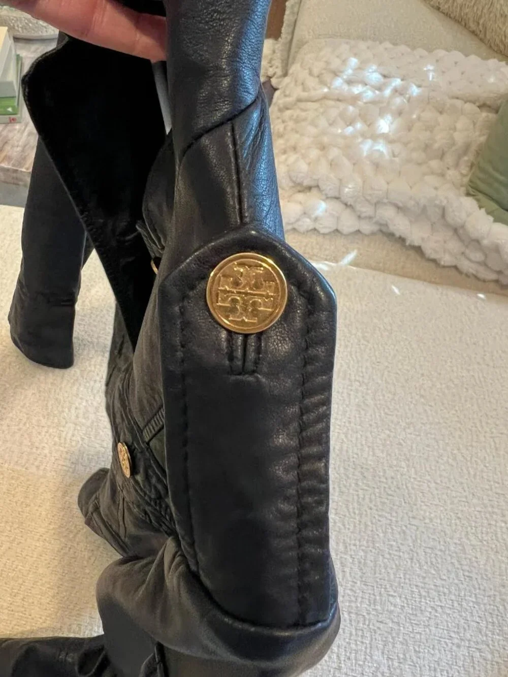 Tory Burch Black Leather Military Style Jacket Sz XS